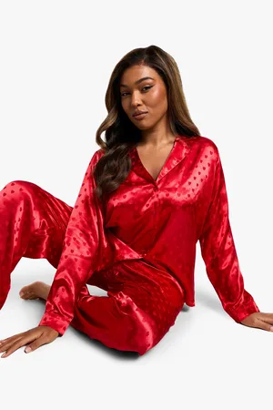 Boohoo Womens Plus Satin Heart Jacquard Shirt & Trouser Set - - 18