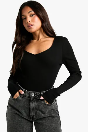 Boohoo Womens Petite Basic V Neck Long Sleeve Bodysuit - - 6