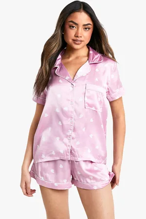 Boohoo Womens Heart Print Short Sleeve Shirt & Shorts Pyjama Set - - 10