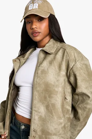Boohoo Womens Washed Look Faux Leather Jacket - - 8