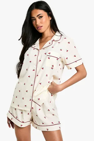Boohoo Womens Cherry Print Piping Detail Short Sleeve Shirt & Shorts Pyjama Set - - 6