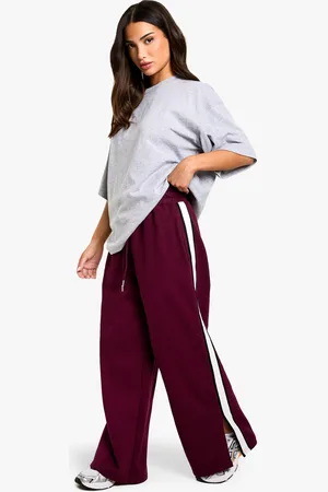 Boohoo Womens Petite Side Stripe Tape Split Hem Wide Leg Joggers - - S