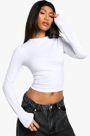 Boohoo Womens Basics Long Sleeve Crew Neck Crop Top - - 14