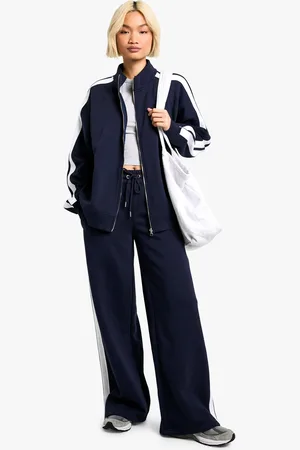 Boohoo Womens Funnel Neck Side Stripe Zip Through Tracksuit - - S