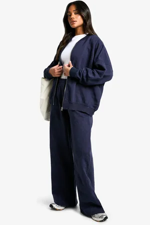Boohoo Womens Washed Zip Through Bomber Straight Leg Tracksuit - - S