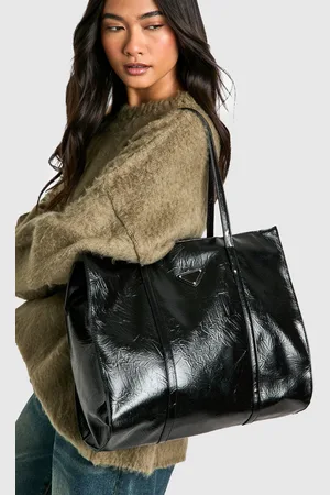 Boohoo Womens Triangle Trim Textured Pu Tote Bag - - One Size