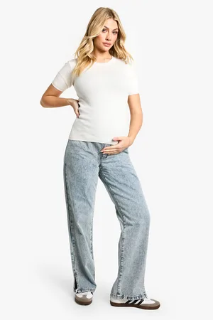 Boohoo Womens Maternity Over The Bump Split Hem Straight Leg Jeans - - 8