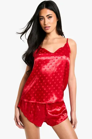 Boohoo Womens Satin Heart Jacquard Cami & Shorts Pyjama Set - - 6