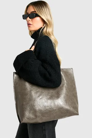 Boohoo Womens Distressed Leather Shopper Tote Bag - - One Size