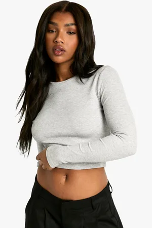 Boohoo Womens Basics Long Sleeve Crew Neck Crop Top - - 12