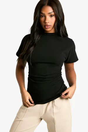 Boohoo Womens Jersey Ruched Waist Cap Sleeve Tshirt - - 6