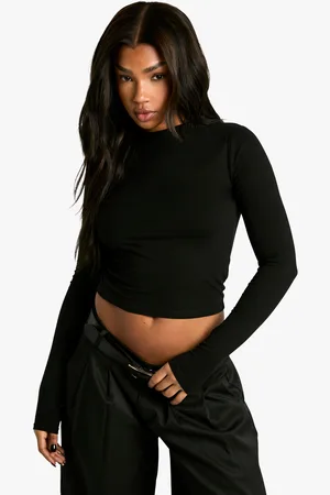 Boohoo Womens Basics Long Sleeve Crew Neck Crop Top - - 14