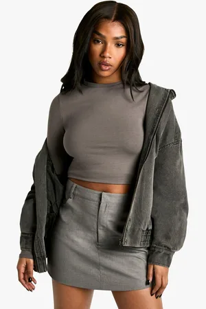 Boohoo Womens Basics Long Sleeve Crew Neck Crop Top - - 6
