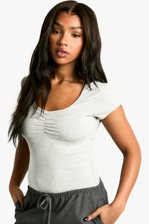 Boohoo Womens Basics Gathered Bust Short Sleeve Bodysuit - - 6