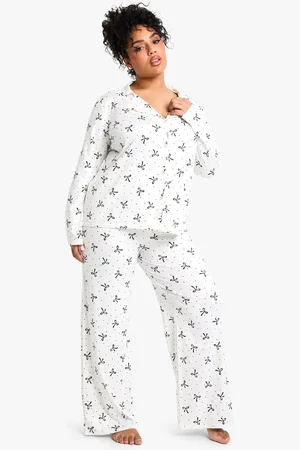 Boohoo Womens Plus Bow Print Long Sleeve & Trouser Pj Set - - 18