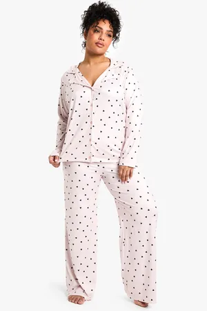 Boohoo Womens Plus Heart Print Long Sleeve & Trouser Pj Set - - 16
