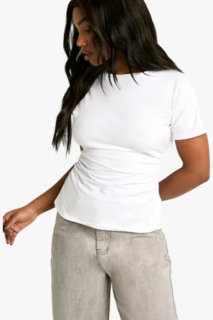 Boohoo Womens Jersey Ruched Waist Cap Sleeve Tshirt - - 8