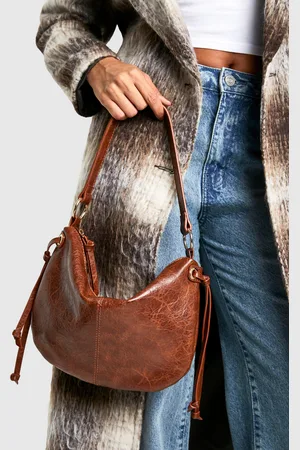Boohoo Womens Distressed Leather Round Tassel Shoulder Bag - - One Size