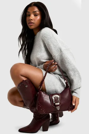 Boohoo Womens Western Buckle Studded Detail Shoulder Bag - - One Size