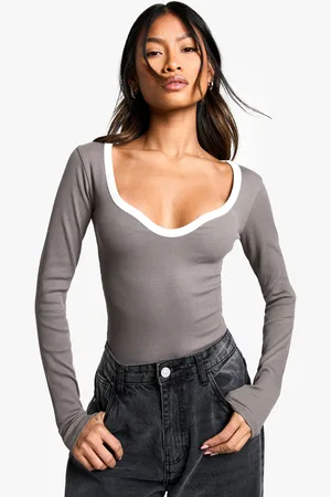 Boohoo Womens Basics Mono Binding Long Sleeve Bodysuit - - 14