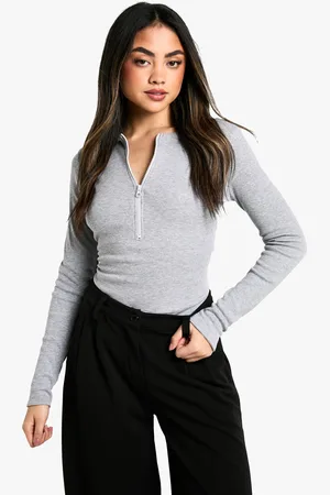 Boohoo Womens Double Layer Modal Rib Jersey Zip Front Bodysuit - - 6