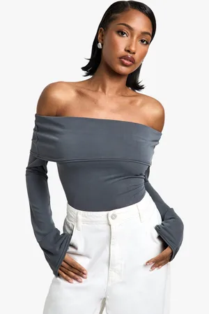 Boohoo Womens Peached Jersey Longline Bardot Top - - 6