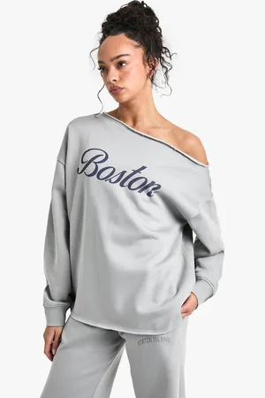 Boohoo Womens Off The Shoulder Boston Sweatshirt - - S