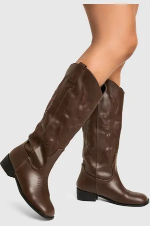 Boohoo Womens Square Toe Low Heel Knee High Western Boots - - 3