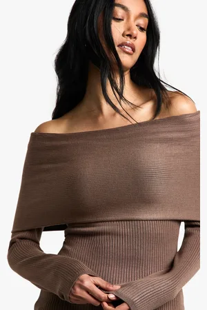 Boohoo Womens Premium Rib Knitted Bardot Jumper - - S