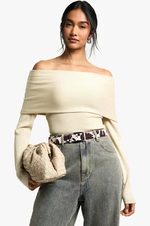 Boohoo Womens Premium Rib Knitted Bardot Jumper - - S