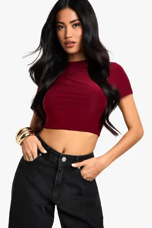 Boohoo Womens Slinky Basic Short Sleeve Crop Top - - 10