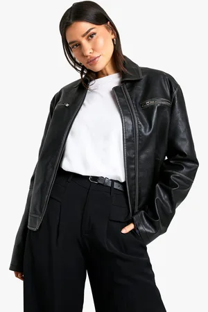 Boohoo Womens Tall Vintage Look Faux Leather Zip Jacket - - 8