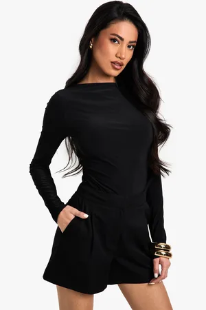 Boohoo Womens Double Layer Slinky Slash Neck Long Sleeve Bodysuit - - 6