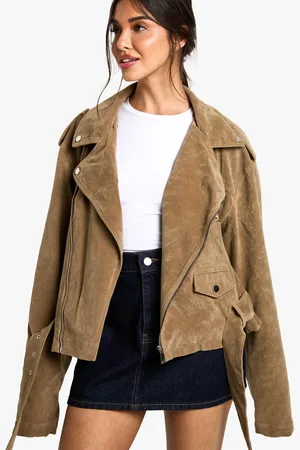 Boohoo Womens Suede Look Oversized Biker Jacket - - 12