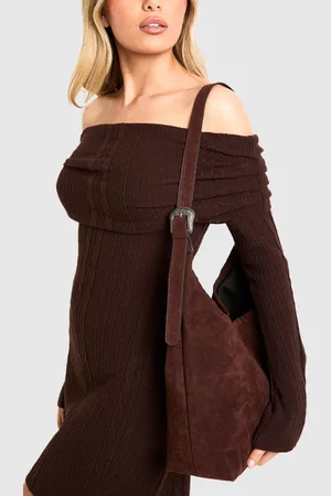 Boohoo Womens Western Buckle Faux Suede Slouchy Shoulder Bag - - One Size