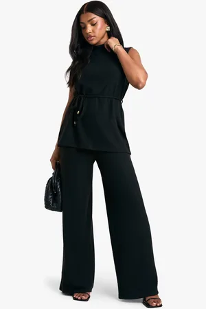 Boohoo Womens Brushed Tunic Tie Belt Top And Wide Leg Trouser - - 6