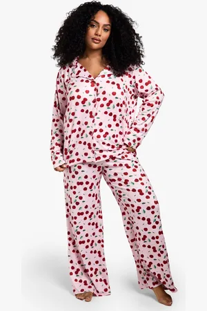 Boohoo Womens Plus Cherry Print Long Pj Set - - 16