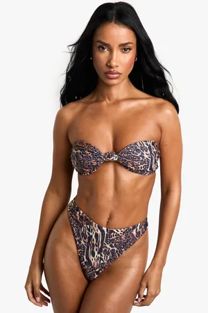 Boohoo Womens Swimwear Essentials Leopard Bandeau Bikini Top - - 6