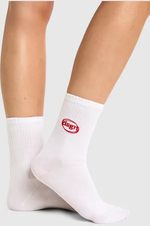 Boohoo Womens Dsgn Embroidered Sport Socks - - One Size