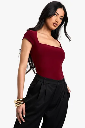 Boohoo Womens Double Layer Slinky Square Neck Cap Sleeve Bodysuit - - 6