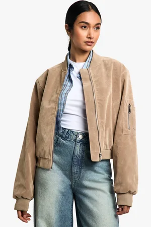 Boohoo Womens Suede Look Shoulder Pad Bomber Jacket - - 8