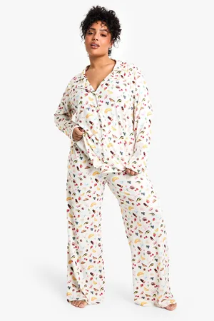 Boohoo Womens Plus Fruit & Bow Print Long Sleeve & Trouser Pj Set - - 24