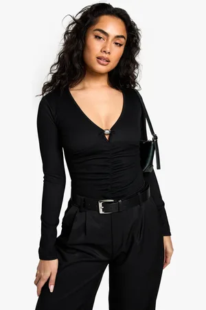 Boohoo Womens Rib Plunge Front Trim Detail Bodysuit - - 6