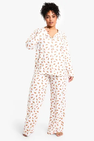 Boohoo Womens Plus Croissant Long Sleeve & Trouser Pj Set - - 18
