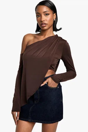Boohoo Womens Slinky Off Shoulder Asym Hem Top - - 6