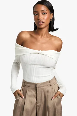 Boohoo Womens Rib Bardot Twist Bodysuit - - 6