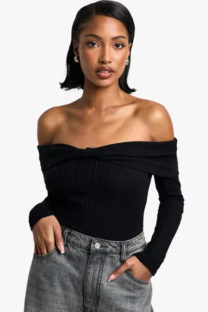 Boohoo Womens Rib Bardot Twist Bodysuit - - 6