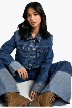 Boohoo Womens Petite Turn Cuff Crop Denim Jacket - - 6
