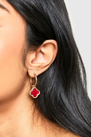 Boohoo Womens Cherry Clover Hoop Earrings - One Size