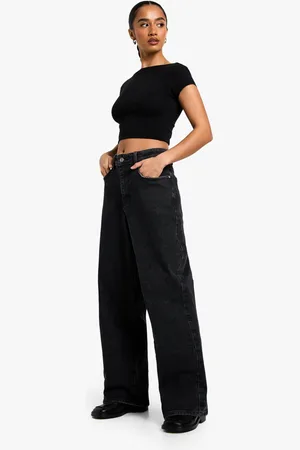 Boohoo Womens The Petite High Waist Loose Straight Jean - - 6/26L